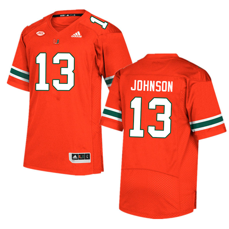 Men #13 Deandre Johnson Miami Hurricanes College Football Jerseys Sale-Orange - Click Image to Close